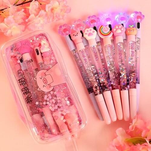 Cute Cats Claw Luminous Pen Sequined Gel Pen Colorful Fountain Pen Student Korean Stationery Pink School Supplies