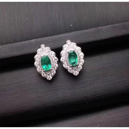 Natural green emerald gem Classic small horn stud earrings Natural gemstone earrings S925 silver women girl party gift jewelry
