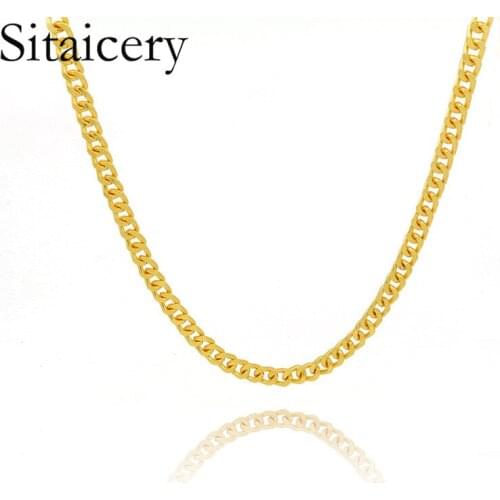 Sitaicery 2-4.5MM Men Necklace Gold Tone Chain Miami Cuba Link with Round Box and Wheat Chains Stainless Steel Choker Jewelry