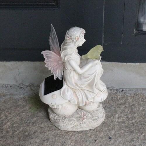 Fairy Sculpture Solar Powered Pond Weatherproof Statue Garden Bedroom