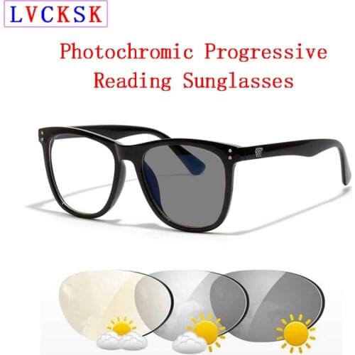 Large Square Frame Intelligent Photochromic Progressive Reading Sunglasses For Women Men Look Near Far Presbyopia Eyeglasses N5