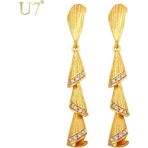 U7 Long Earrings For Women Wholesale Gold/Silver Color Zirconia Drop Earrings Fashion Jewelry For Women E722