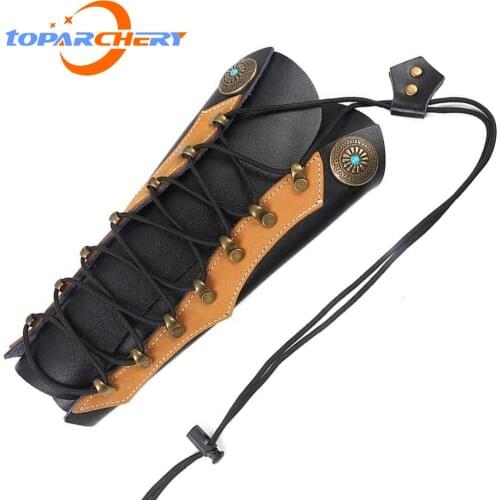 Archery Arm Guard Length 26cm with leather Safe 3-Strap Protection Forearm Bow Accessories