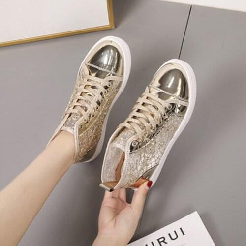 2021 New Spring and Summer Womens Flat Shoes Korean Sequin Mesh Breathable Personality Wild Casual High-top Shoes Explosion Mod