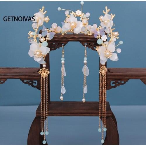 Women Hair Clips Women Jewelry Hair Set with Earring Flower Design Handmade Traditional Chinese Style Hanfu Accessories SL