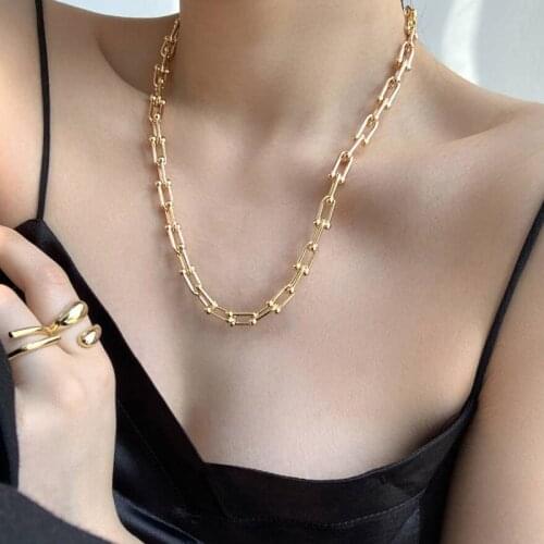 FLOLA Chunky Chain Necklace For Women Thick Choker Chain Necklace U Shape Layered Gold Filled Trendy Jewelry Women Gifts nker67