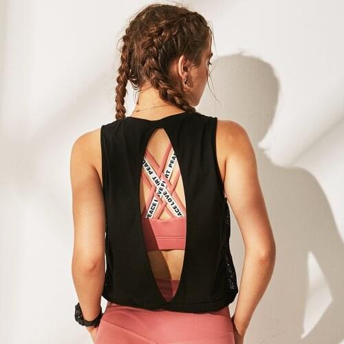 Summer New Elastic Yoga Vest Women Sleeveless Loose Breathable Sports Outdoor Running Quick-Drying Fitness Mesh Hollow Out Top