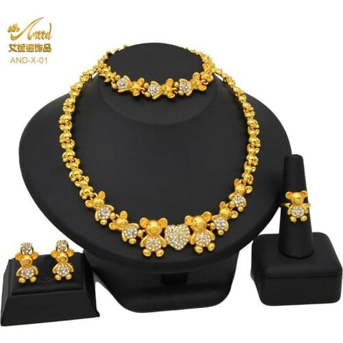ANIID Gold Jewelery Xoxo Necklace Bear Nigeria Jewelry Sets For Women Para Trajes Wedding Dubai African Bridal Bracelets Plated