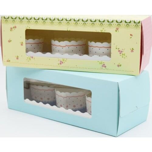 10pcs/lot-27.5*11*10cm Blue/ Yellow/ Pink Roll Cake Gift Box 4 pieces of Cupcake storage Box DIY Baking Packaging