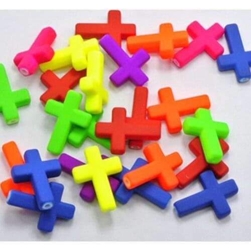 50 Mixed Fluorescent Neon Beads Acrylic Cross Beads Charms 16X12mm Rubber Tone