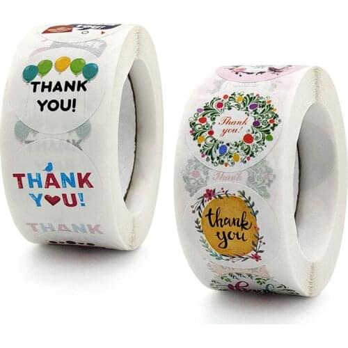 Floral Thank You Stickers Roll 500-Count Stickers Round for Wedding Birthday Party Favors Holiday Celebration Decor J2Y