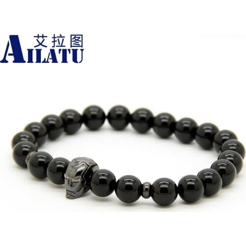Ailatu New Arrival Powerful Hero Of Sparta Charm Bracelet 10pcs/lot 8mm Black Nature Stone Bead Fashion Jewelry
