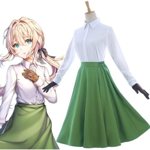 Anime Violet Evergarden Auto Memories Doll Cosplay Costume Outfit White Blouse Green Skirt Dress Uniform Set Halloween Party Set