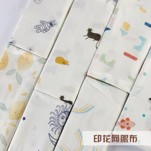 Bamboo Cotton Cartoon Printing Net Fabric Baby Jersey Thin and Soft Mesh Fabric for Childrens Cloth 50x180cm