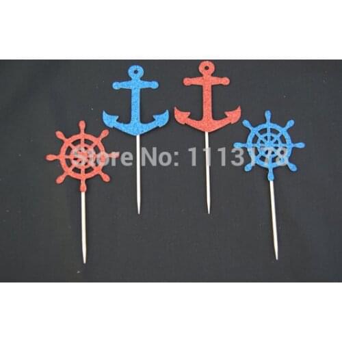 Glitter Anchors Cupcake Toppers party baby bridal shower birthdayocearn wedding cake topper decorations