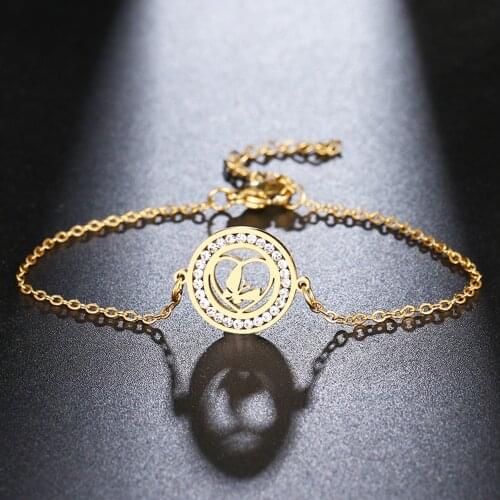 CACANA 316L Stainless Steel Bracelet For Women Peach Heart Butterfly Crystal Bracelets Gold Color Engagement Jewelry Gifts