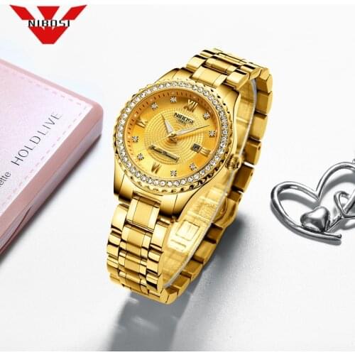 NIBOSI Fashion Womens Watches Ladies Top Brand luxury Waterproof Gold Quartz Watch Women Stainless Steel Date Watch for Women