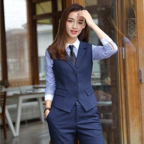 Formal Ladies Blue Vest Women Waistcoat Work Wear Business Clothes Office Uniform Styles