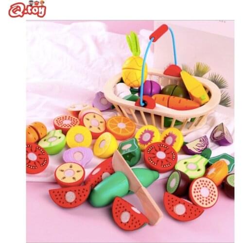 Wooden MAGIC STICK Fruit Vegetable Combination Cutting Toy Children Play Pretend Simulation Basket Fruit set Kids Gifts