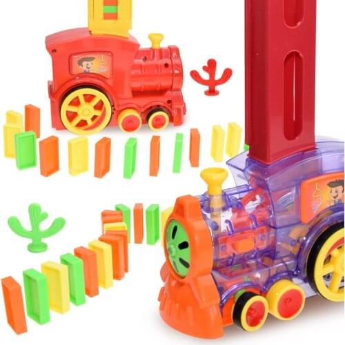 Domino Train Car Set Kids Sound Light Automatic Laying Domino Brick Colorful Dominoes Blocks Game Toys Set Gift for Boys Girls