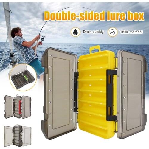 Double Sided Fishing Tackle Box 12 14 Compartments Lure Hook Storage Box Fishing Plastic Storage Case