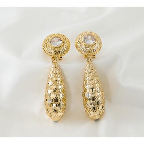 Inlaid Crystal Golden Color Copper Women Earring Luxurious Style 2021 Spring New Design Wedding Gift