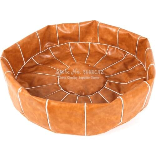 PU Leather Seat Cushion Cover No Filler Round Home Decor Floor Seat Hassock Ottoman Footstool Only Pillowcase 55cm