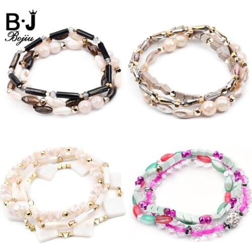 Dainty Jewelry Geometric Crystal Shell Women Bracelets Set Boho Small Gold Acrylic Hematite Beads Hand Bracelet Gift BCSET296
