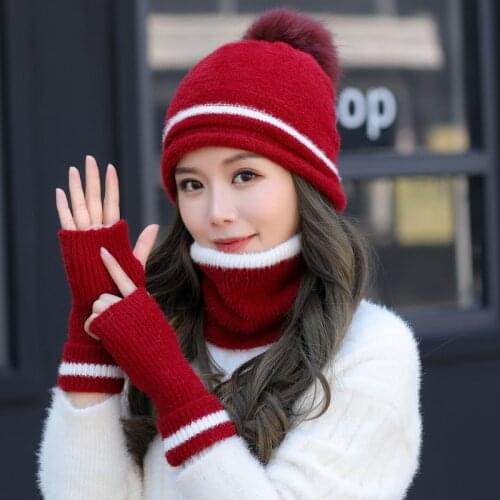 Glove Neck Hat Set Womens Winter Warm Hat Cap Set for Women Children Scarf Hat Gloves Set