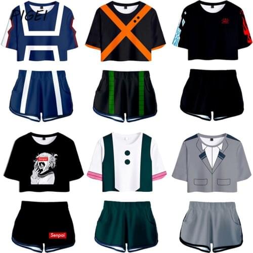 Anime My Hero Academia Cosplay Two Piece Sets Women Sexy T Shirt Shorts My Boku No Hero Academia gym uniform Tracksuit Girls