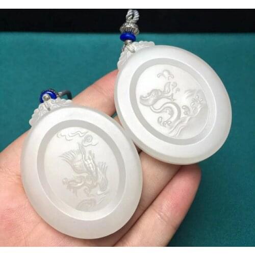 J12#Hetian jade white jade dragon and phoenix Chengxiang pendant, jade quality and moist
