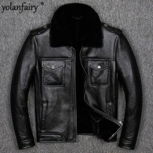 Genuine Leather Jacket Men Winter Real Fur Coat Shearling Jacket Real Sheepskin Coats for Men Clothes 2020 Veste Homme 806 KJ