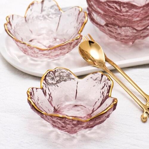 3.45Inch Small Glass Bowl European Transparent Gold Inlay Glass Bowl Color Peach Heart Glass Bowl For Ice Cream Fruit Dessert