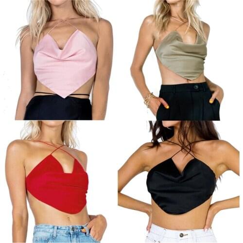 Hirigin Summer Sexy Womens Tube Top Trim V-neck Criss-cross Sling Camisole Fashion Solid Exposed Navel Backless Lace-up Tank