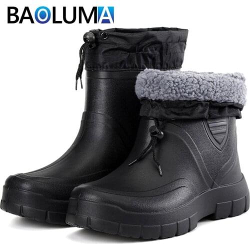 Fashion Winter Mens Rain Boots Plush Warm Mens Ankle Work Boots Waterproof Fishing Men Wellies Winter Boots Zapatillas Hombre