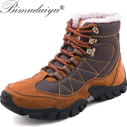 BIMUDUIYU Men Winter Boots New Men Footwear Winter With Fur Warm Snow Ankle Boots Work Platform Shoes Non-slip Rubber Sneakers
