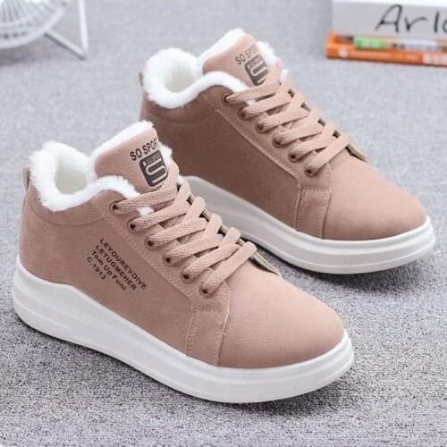 2021 New Womens Shoes Winter Women Shoes Warm Fur Plush Lady Casual Shoes Lace Up Fashion Sneakers Zapatillas Mujer Platform