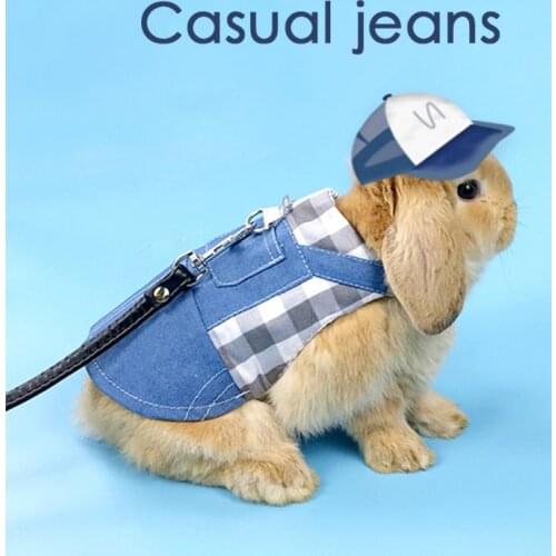 Small Pet Clothes Leash Set Hoodie Strap Jeans Guinea Pig Lop-eared Rabbit Hamster Leash Outdoor Dress