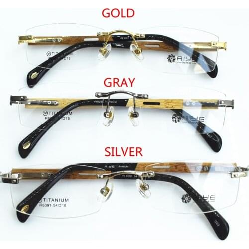 Pure Titanium Glasses Frame Ultra-Light Men Bamboo Wood Design Rimless Prescription Eyeglasses Eyewear Frame for Women