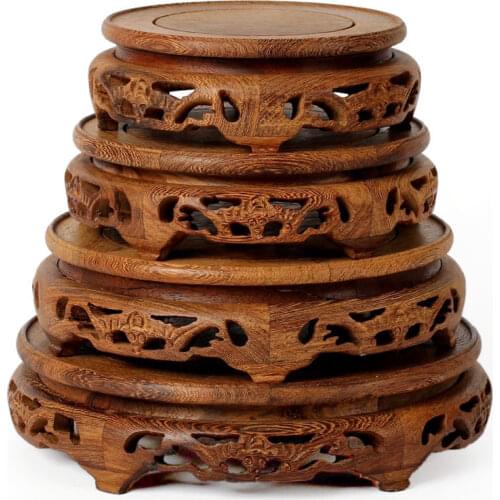 Redwood Bonsai shelf flower pots wenge base stone jade sets of four-round swing seat base Collectibles