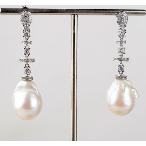 Natural Cultured White Baroque Pearl White Golden Plated Earrings