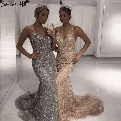 Serene Hill V-Neck Mermaid Sexy Evening Dress 2020 Dubai Luxury Sleeveless Full Beadings Cocktail Formal Party Gown CLA60729