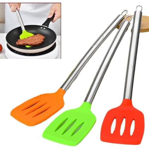 Silicone Cooking Utensils Stainless Steel Handle Non stick Spatula Soup Scoop Colander Scraper Kitchen Cooking Gadgets