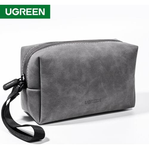 UGREEN Leather Organizer Bag for Wired Headphones Earphone USB Cable Digital Accessories Bag Cell Phones Charger Storage Bag