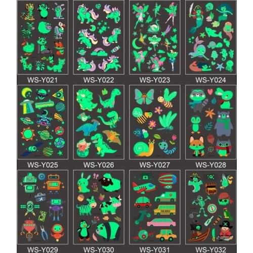 Luminous Tattoo Sticker Children Arm Face Glowing Tattoo Children Body Art Tattoo Dinosaur Unicorn Mermaid Cute Tattoo Cartoon