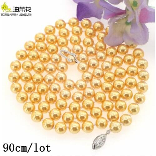 Superior Quality Hot Fashion 8mm Yellow Shell Pearl Beads Long Necklace Women Girl Gifts Jewelry Party Wholesale Price 35inch