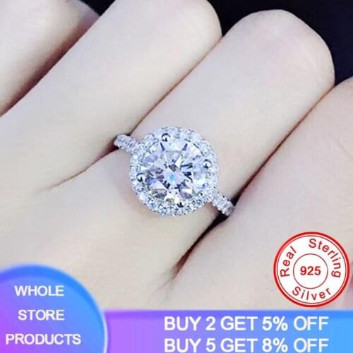 YANHUI Luxury 1 Carat Simulated Moissanite Rings for Women Zircon CZ Engagement Wedding Fine Jewelry 925 Sterling Silver Rings