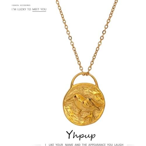 Yhpup Stainless Steel Bird Jewelry Pendant Necklace Metal Chain Statement Collar Round Necklace цепочка на шею женская Gift