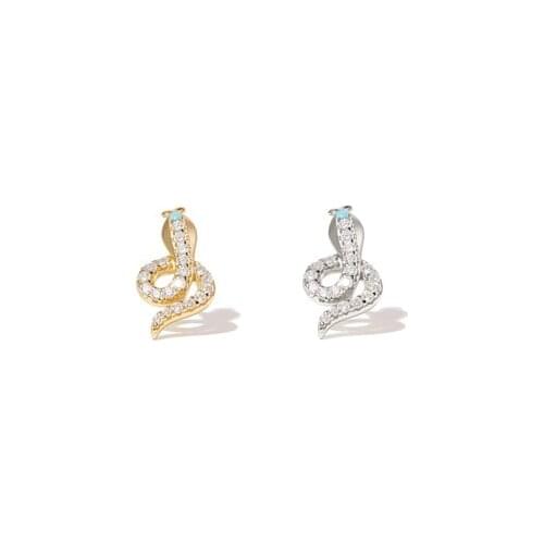 2021 delicate 925 sterling silver cute animal snake shaped stud earring for women dainty clear cz paved turquoises party jewelry