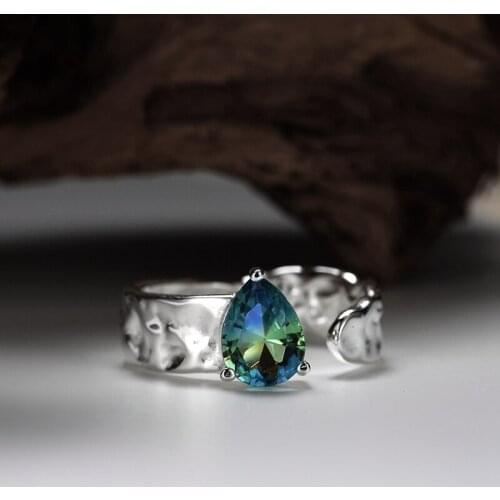 Silvology 925 Sterling Silver Blue Cut Crystal Rings for Women Egg Shape Bling Luxury Korea Rings Wedding Anniversary Jewelry